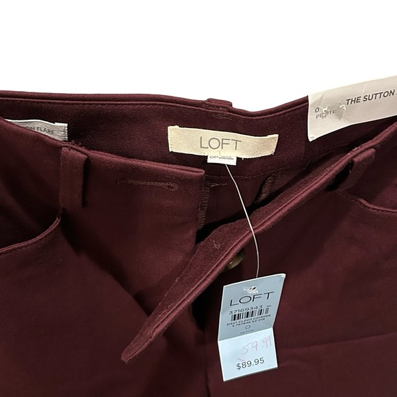 LOFT Petite Sutton Flare Pants in Bi-Stretch, Burgundy, Size 0P, NWT - Picture 3 of 6